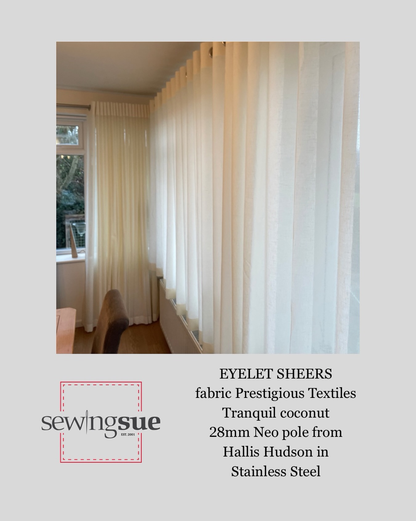 Eyelet sheers add a little luxury in conservatory dining room, perfect for intimate dinner parties 📏✂️🧵😅 #sewingsuehemyock  #eyeletcurtains  #sheercurtains  #devoncurtainmaker  #blackdownhillscurtainmaker