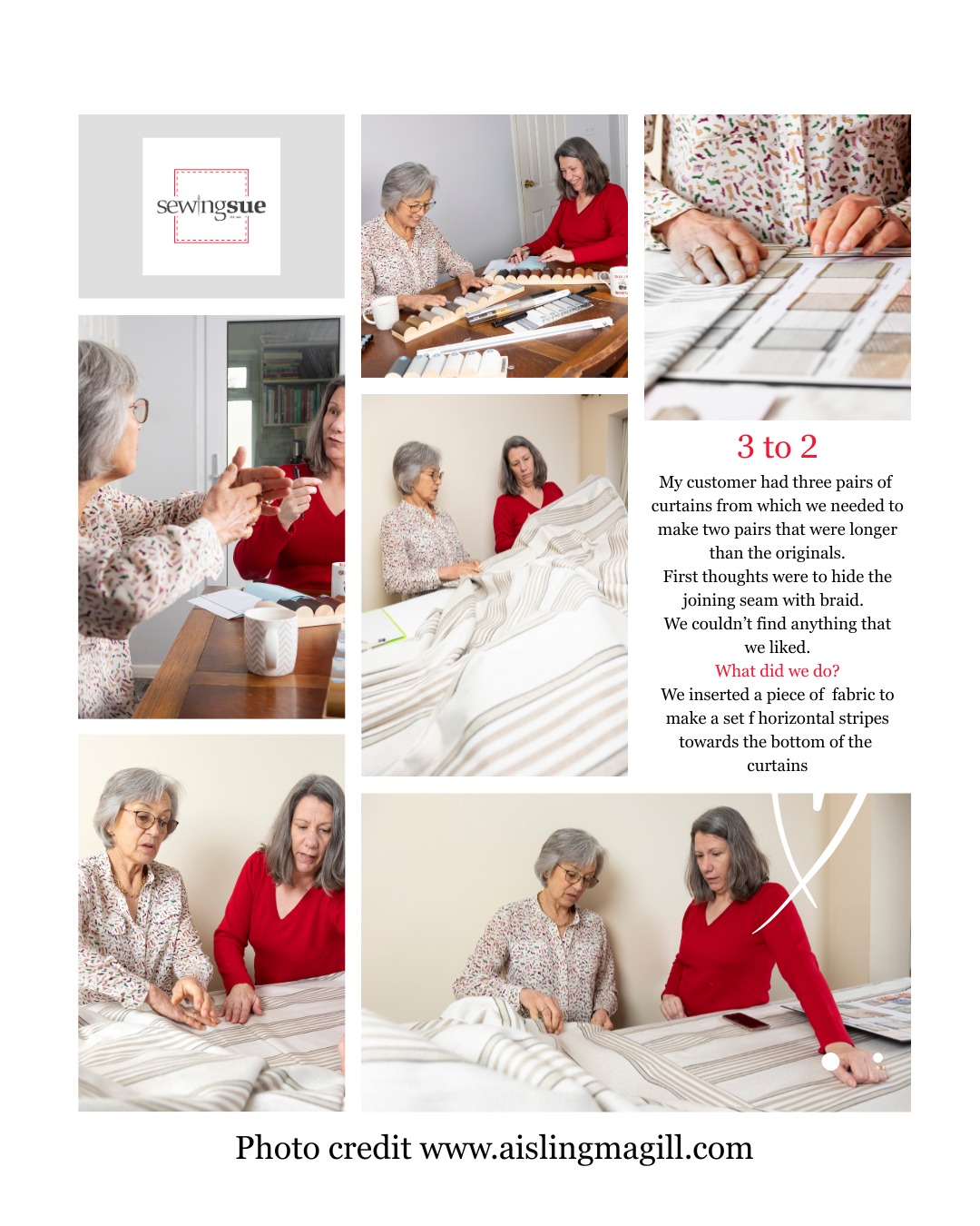 This is one of my favourite things about creating beautiful curtains for your home. The fabric was in too good a condition to part with so we used it to make new 2 new pairs of longer curtains. Discussing ideas and the customers own vision of what they wanted (and what they didn't want). Coming up with a design and then making that design. 

Photographs by the talented @aisling_the_photographer